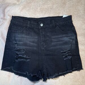Women’s black distressed stretch shorts